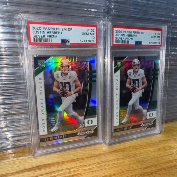 (2) 2020 Panini Prizm Justin Herbert RC Silver DP QB PSA 10 Gem Mint - LOT 2 - Picture 2 of 3